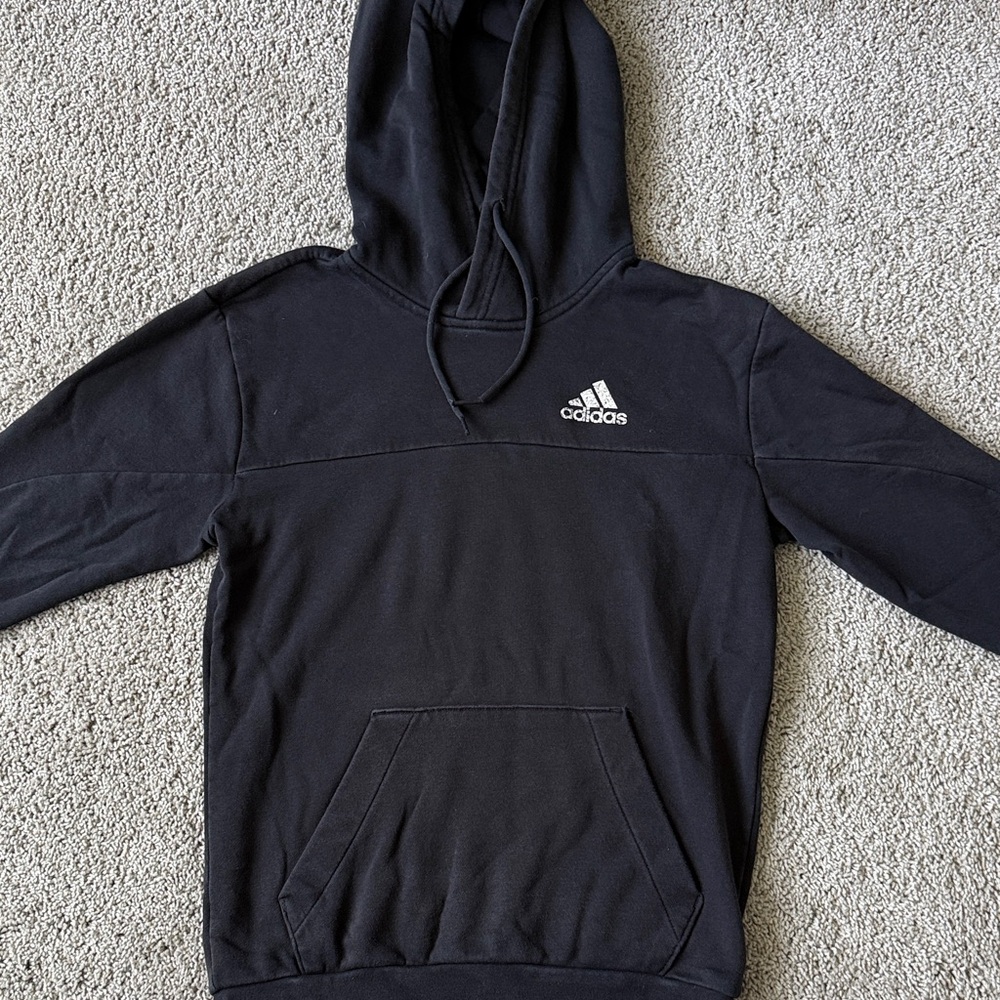 adidas Black Pullover Hoodie with White Logo